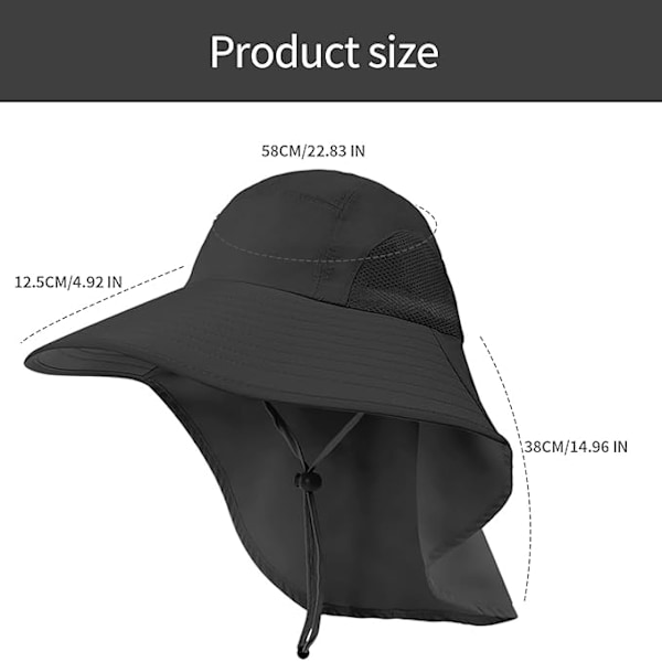 Dame Solhat, Sommerhatte Solhatte med Nakke Beskyttelse, Vandtæt Strandhat UV Kasket med Klap Negro