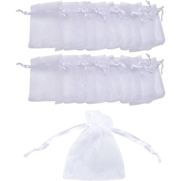 20 stk. Små hvide organza gaveposer, 7 x 9 cm smykkeposer organza pose, snøreposer, bryllupssmykkeposer perfekte til festartikler