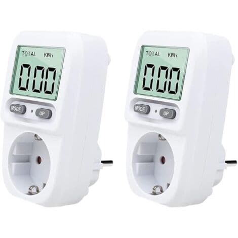 2PC Plug-in Wattmeter, Smart Portable Power Meter med LCD-display, Överbelastningsskydd, 3680W Maxeffekt, för hemmabruk