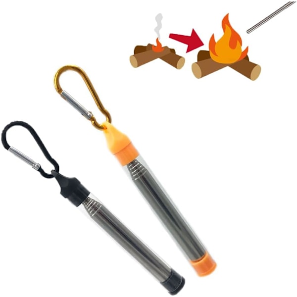 Blåsbälg 2st Portabel Blåsbälg Tub Ficka Rostfritt Stål Teleskopisk Tub Eldfläkt med Spänne för Öppen Spis Grillning Camping Utomhus
