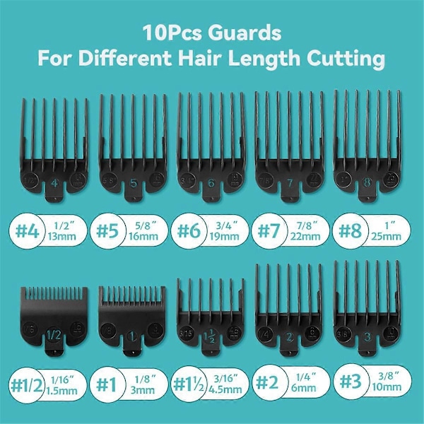 10 kpl Clipper Guards -setti useimmille Wahl-leikkureille ja liss FX870 -leikkurin ohjaimien vaihto - 1/16