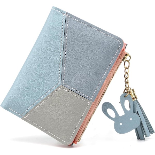 Små lommebøker for kvinner, CHAOFANXI dusker PU-skinn mynter glidelåslomme lommebok for jenter med kaninformet metall dusker anheng lommebok Blue