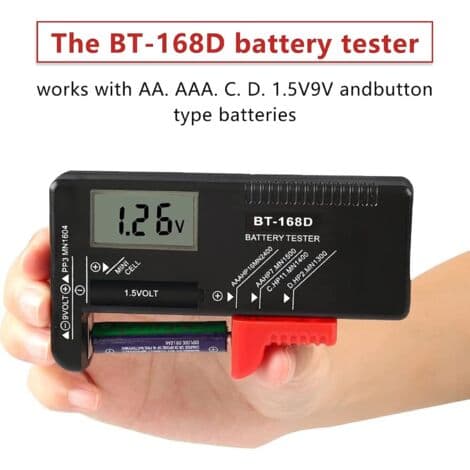 Digital batteritester, universal batteritester, batteritester, til AA, AAA, C, D, PP3, 9V, 1.5V, knapcellebatterier - Fungerer uden batterier