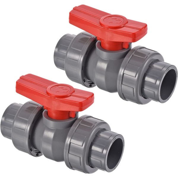32mm ID Dubbelkulventil, 2-pack PVC-uttagstyp Avstängningsventilbrytare för vattenflödeskontroll, Grå