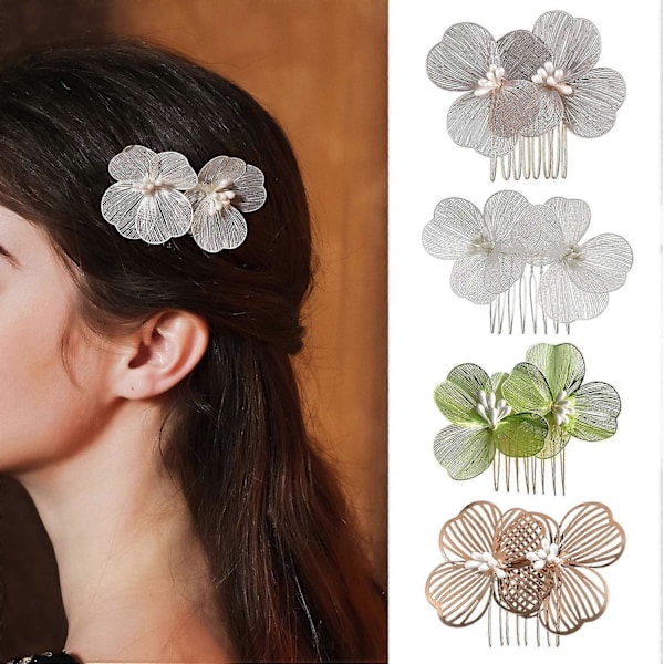 Brudehårkam i koreansk stil med blomsterdekor, sklisikker design, hårspenne, retro bryllupshodeplagg Light Blond