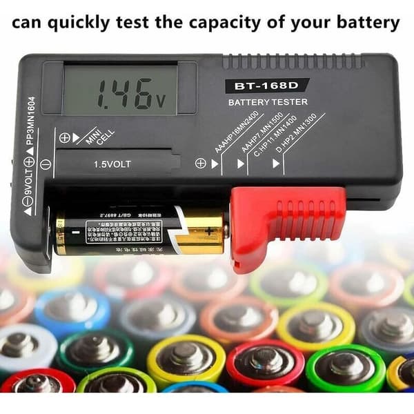 Digital batteritester, universell batteritester, batteritester, for AA, AAA, C, D, PP3, 9V, 1,5V, knappcellebatterier - Fungerer uten batterier
