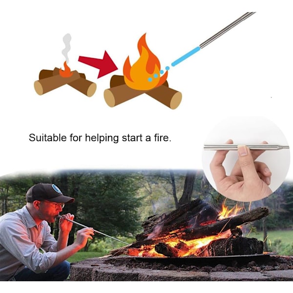 Blåsbälg 2st Portabel Blåsbälg Tub Ficka Rostfritt Stål Teleskopisk Tub Eldfläkt med Spänne för Öppen Spis Grillning Camping Utomhus