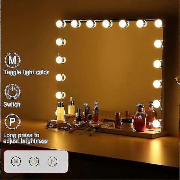 3 Farvelys & 4 Dæmpbare LED-lys, USB-ladeport til 70 X 55 Cm Hollywood Makeup Spejl 4-pak 4-pack