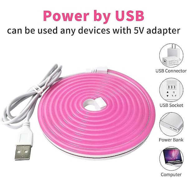 2m 6.56ft LED Neon Strip Lys USB Fleksibel Vandtæt IP65