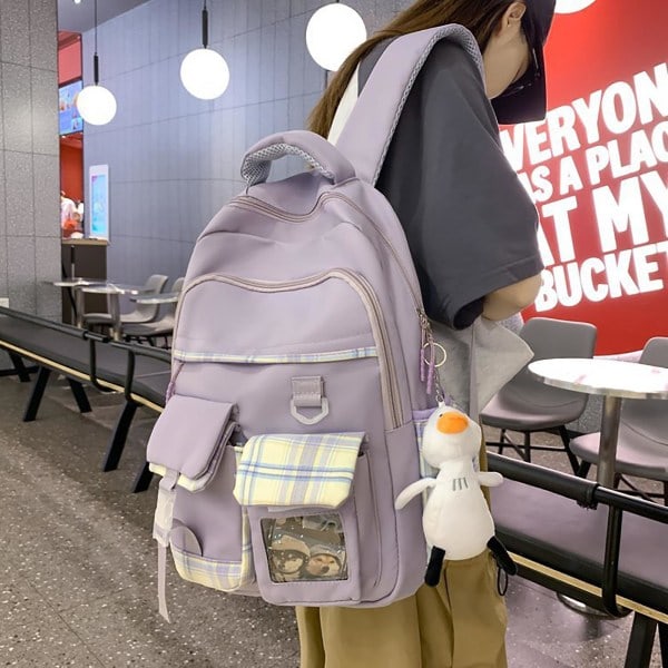 Lätt och vattentät skolväska för tonåringar, stöldskyddad, 3-6 klass, multificka, dagryggsäck för grundskolan, resor Purple
