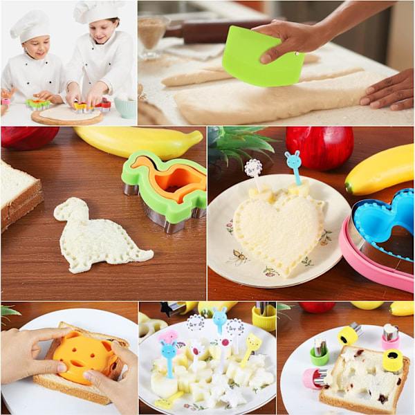 24 stk. Sandwich Cutter og Sealer Sæt Brød Sandwich Cutter Pandekage Maker Hjerte Firkant Dinosaur Stjerneform, osv. (24)