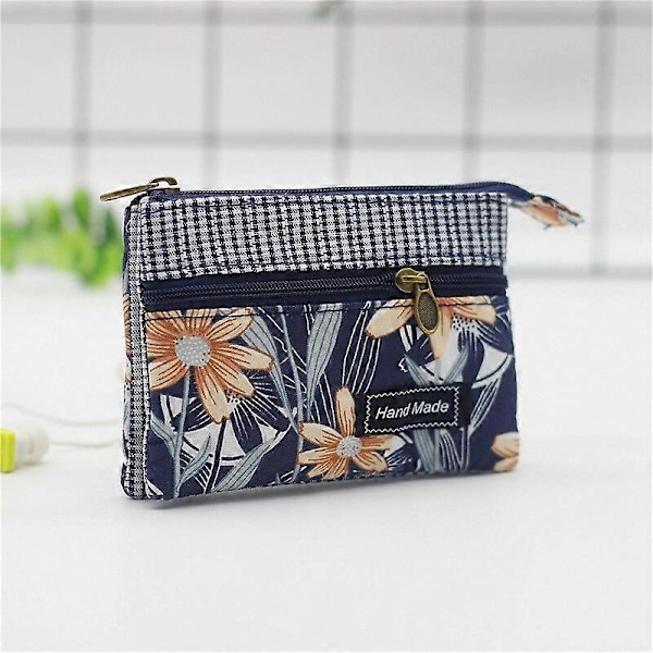 Pung Dame Kort Pung Bomuld Blomstret Stribet Møntpung Kvinde Klud Mini Pengepung Korttaske Damer Lille Håndtaske Bolso til Piger 4 blue