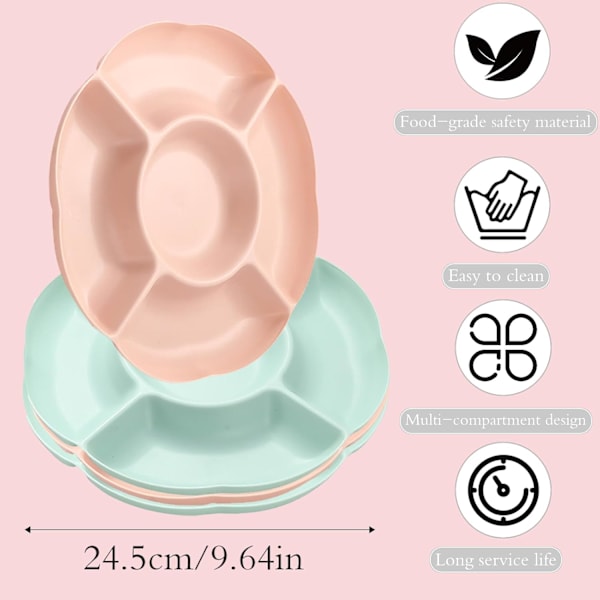 Serveringsfat & Uppläggningsfat Fackindelade Brickor med 5 Fack, 4-pack Serveringsfat för Fester, Återanvändbar Snacksbricka i Plast