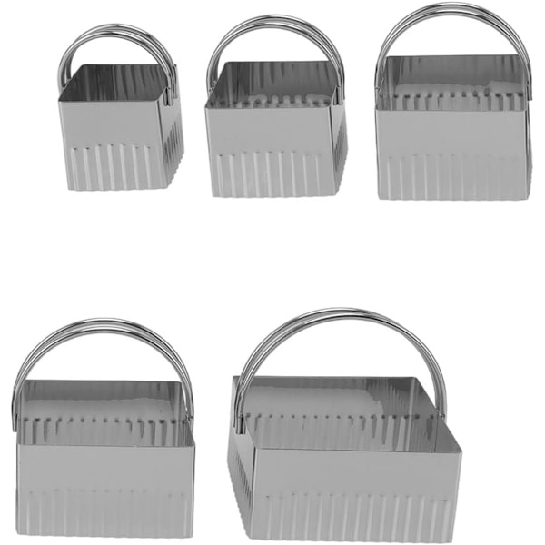 5-delt Kakeformsett i rustfritt stål for baking, matlaging og helger, for delikate minikaker (firkantet)