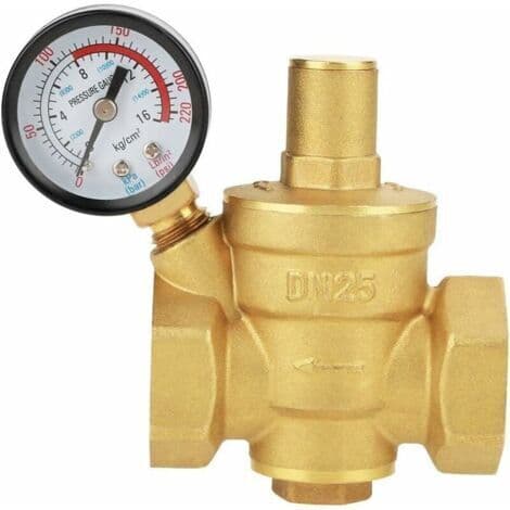 Aiperq trykregulator, messing trykregulator, DN25 justerbar messing vandtrykregulator reduktionsventil med manometer