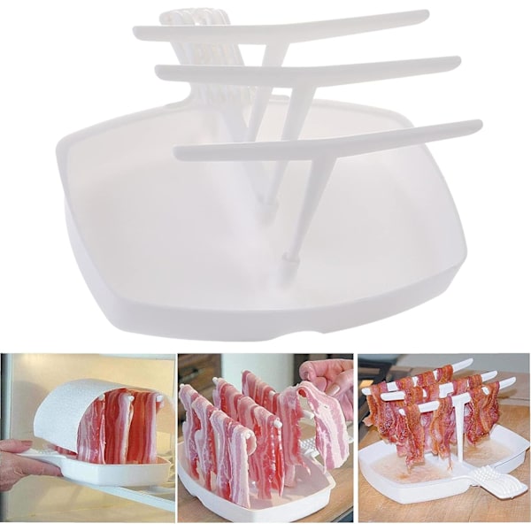 Mikrobølgeovn Bacon Rack Komfurplade med 3 Beslag, Bacon Ekstra Mikrobølgeovn Baconbakke Sprød Bacon Grill til Køkkenredskaber 23 x 22 x 13 cm