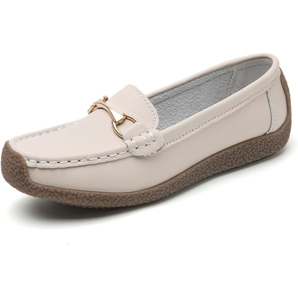 Dame Læder Loafers Damesko Mokkasiner Flade Sko Casual Komfortable Vandresko Kørersko Bådsko Plejesko