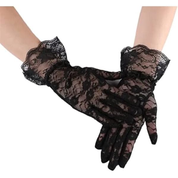 Sorte blondehandsker Elegante korte solcreme blondehandsker til kvinder, prinsessekjolehandsker til bryllupsmiddagsselskab, sort