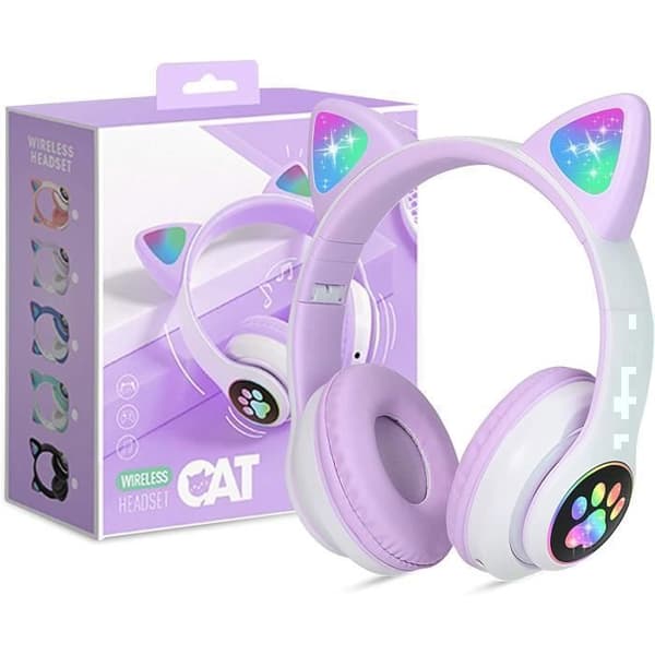 Barnehodetelefoner - Med LED - Sammenleggbare - Bluetooth - Lilla - Innebygd mikrofon