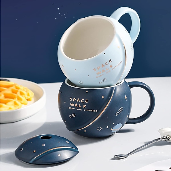 Sød keramisk rumkrus, kawaii, astronaut kaffekop, 400 ml (hvid)