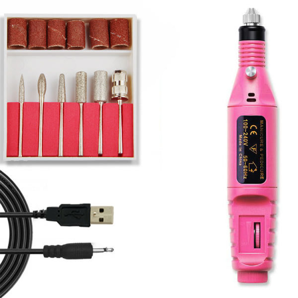 Elektrisk nagelfil, elektrisk nagelfil med 6 spetsar Rosa