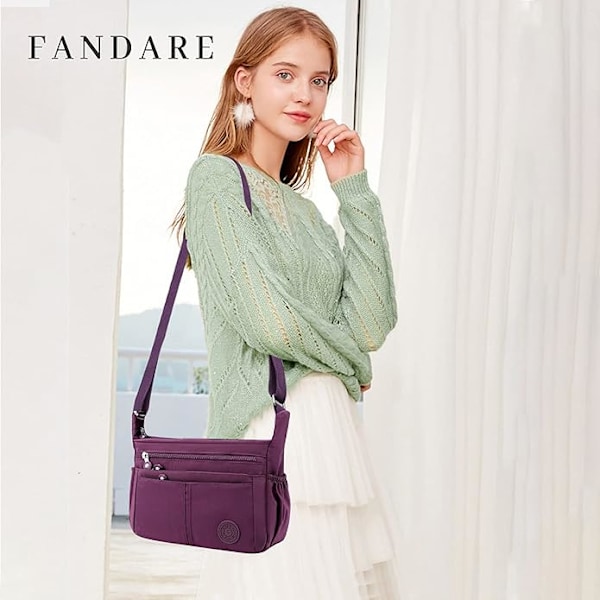 Skuldertasker til kvinder, Crossbody taske, Ultralet telefontaske, til arbejde, fest, bryllup, Vandtæt nylon Crossbody taske Purple