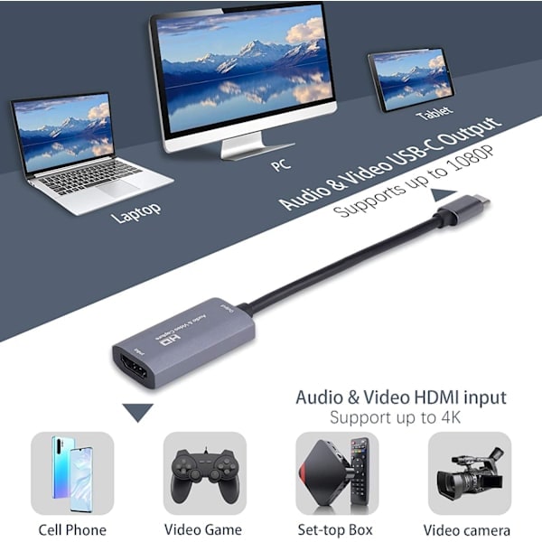 INF Video Capture Card / USB-C til HDMI-kompatibel adapter