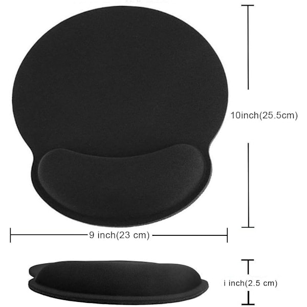 Musmatta med handledsstöd, ergonomiskt minnesskum handledsstöd halkfri gummibas för dator och kontor 25x23 handled svart1
