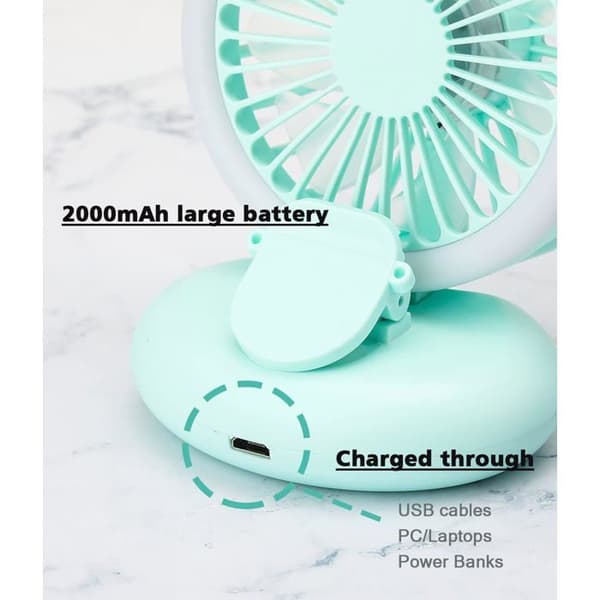 Bærbar ventilator, mini personlig ventilator med LED-lys, 2000 mAh batteri - Grøn