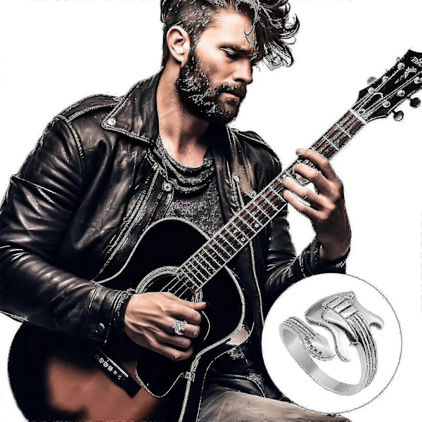 Ring, Sølvring til mænd - Stilfuldt guitarinspireret design - Perfekt herretilbehør Herre Ringe Guitar Tilbehør Ringe Mænd