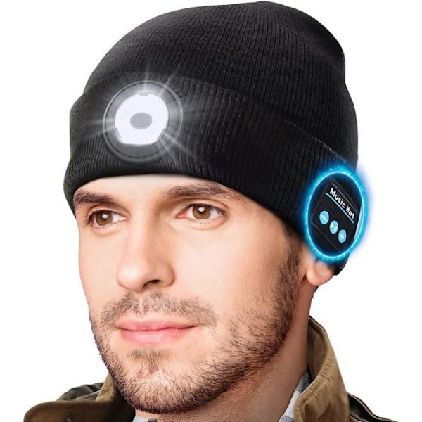 Bluetooth Mössa med LED - Herrgåva - Original - Vinter - Svart - 3-i-1