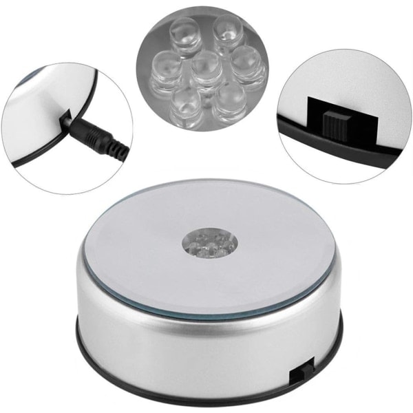 7 LED lys krystall display stativ base, 7 farger roterende krystall display stativ base med AC adapter