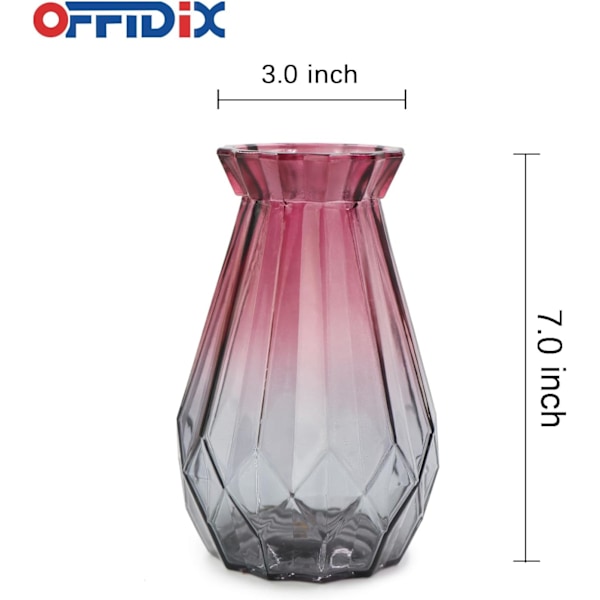 Glasvas Gradient Flerfärgad Vas Geometrisk Fasetterad Färgglad Glasvas för Hem, Kontor eller Bröllop (Lila Grå)