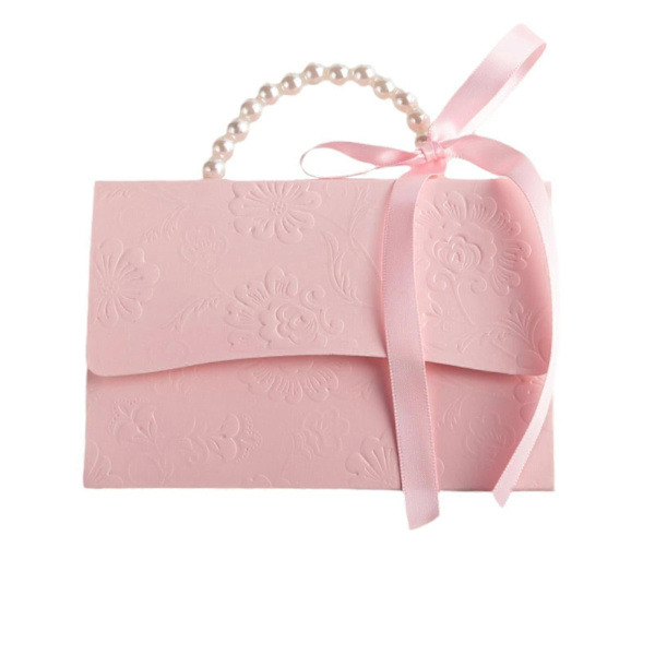 Pink Pearl Papir Gaveæsker til 10 Bryllupsartikler, Fest med elegant brudepige og bånd
