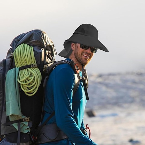 Dame Solhat, Sommerhatte Solhatte med Nakke Beskyttelse, Vandtæt Strandhat UV Kasket med Klap Negro
