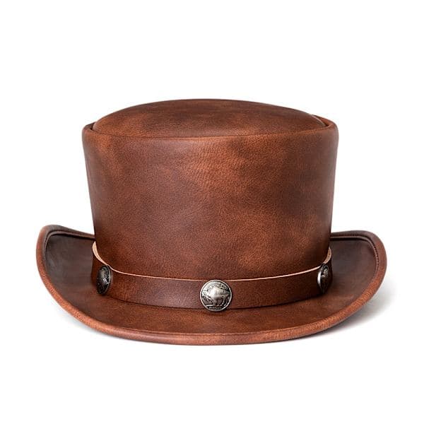 Steampunk høj hat, tryllekunstner høj hat, bowlerhat, imiteret læder