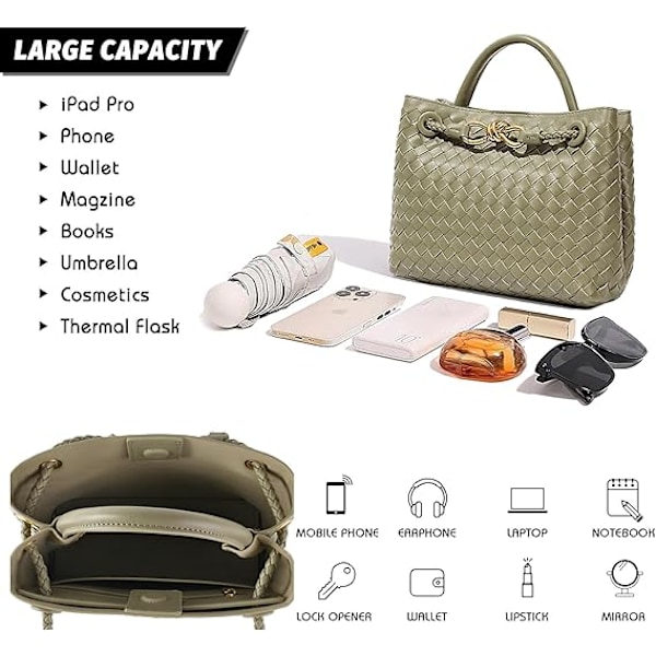 Vävd damväska, Vävd väska med handtag, Vävd axelväska, Crossbody-väska Verde