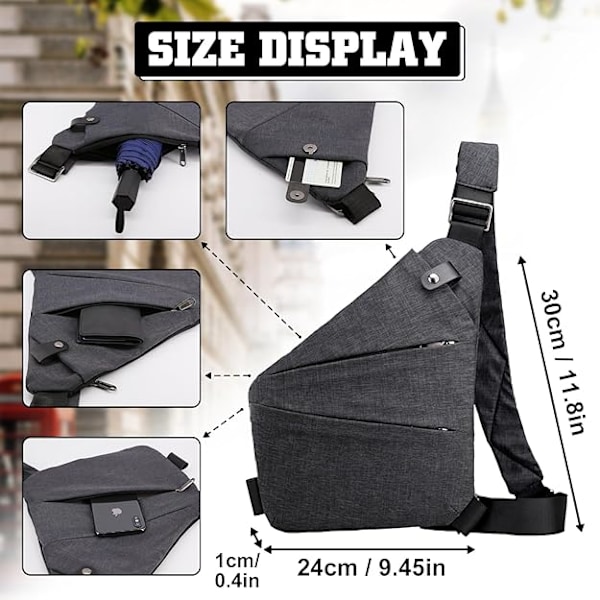 Stöldskydd Crossbody Väska för Kvinnor Personlig Flex Resväska Stöldskydd Cross Body Väska Sling Bröstväska för Män Gray