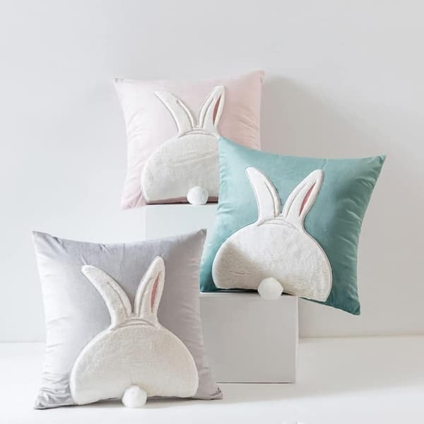 Påskörngott 45x45cm 1/2-pack – Sammet Påskhare Kudde, Påskdekoration Prydnadskudde Vårdekoration Grå 2 Kaniner Gray Rabbits