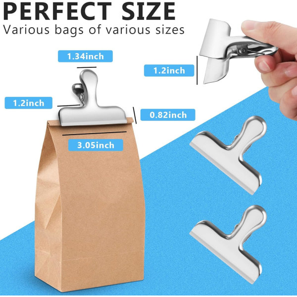 8 stk. Bulldog Clips, 7,6 cm brede Binder Clips, Sølvfarvede Rustfri Stålclips til Organisering af Filer, Fotos, Tasker, Papirer, Clips