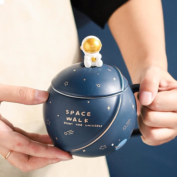 Söpö keraaminen avaruusmuki, kawaii, astronautti kahvikuppi, 400 ml (valkoinen)
