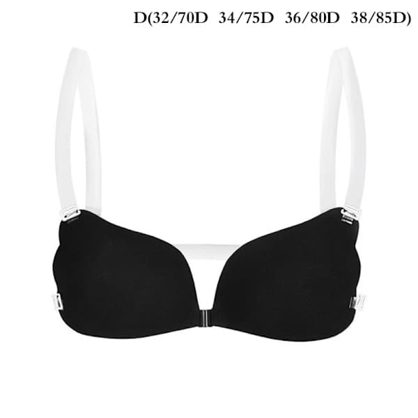 1:th Usynlig Push Up Silikone BH til Kvinder med Transparent Sort D Sort D Black