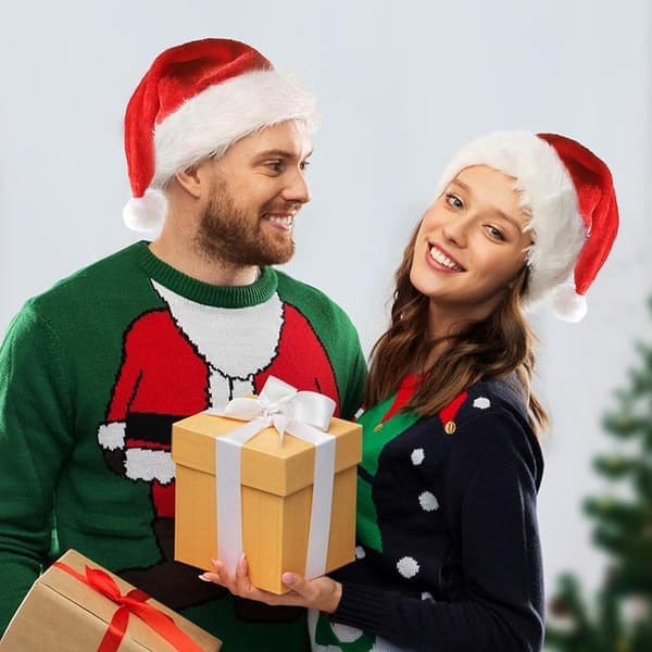 LED Julehat - Lysende Julemandshat, Julehat til Voksne, Unisex Plys Behagelige Julehatte