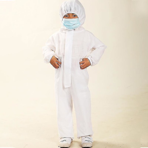 Säkerhetsskyddskläder Engångsoverall Dammtäta Kläder Nonwoven Andningsbara Isoleringskläder Arbetsdräkt Heldräkt Kostym För Barn White Height 110-120cm