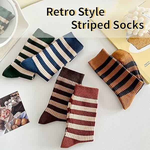 Strømper 5-pak Dame Strømper Størrelse 36/40 Dame Strømper Retro Stil Farverige Stribede Strømper Knæhøje Strømper Dame Ensfarvede Strømper Lange