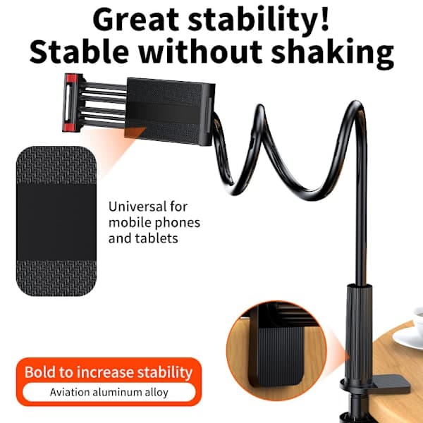 Skrivebord Sengetelefon og Tablet Holder, Sengetelefonholder, Spiralbase (Sort 100CM)