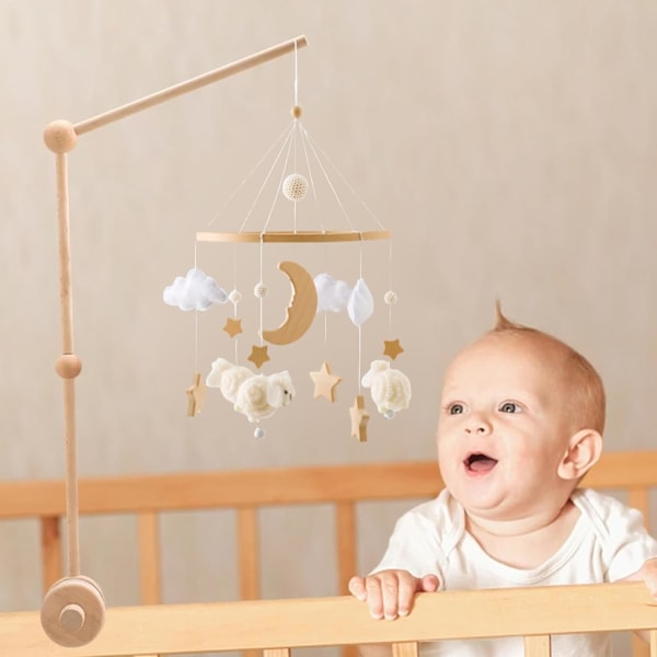 Spjälsängsmobiler för bebisar, Får Moln Stjärnor Måne Mobil Hängare, Söta Tecknade Babyleksaker för Baby Sovrum Tak Hängande Leksaksdekoration Nyfödd Present