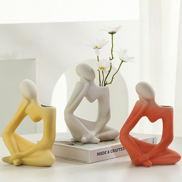 Vas Deco Vardagsrum Modern Keramik Vit Skulptur Vas, 19 cm