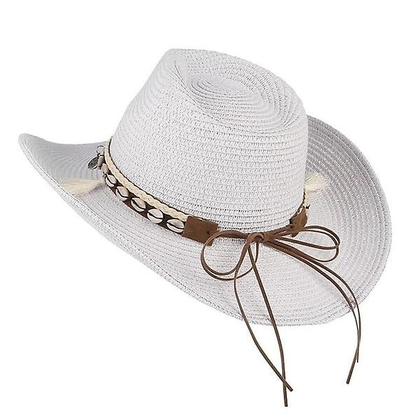 Hatt Stråhatt För Western Cowboy Hatt Trendig Solhatt Strandkeps White