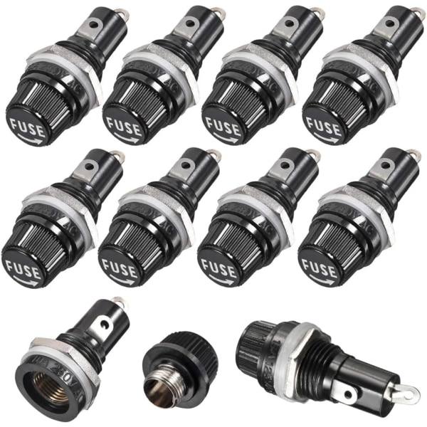 10 stk. 5 x 20 mm sikringsholder AC 10A 250V sort skruehætte sikringsholder, panelmonteret skruehætte sikringsholder